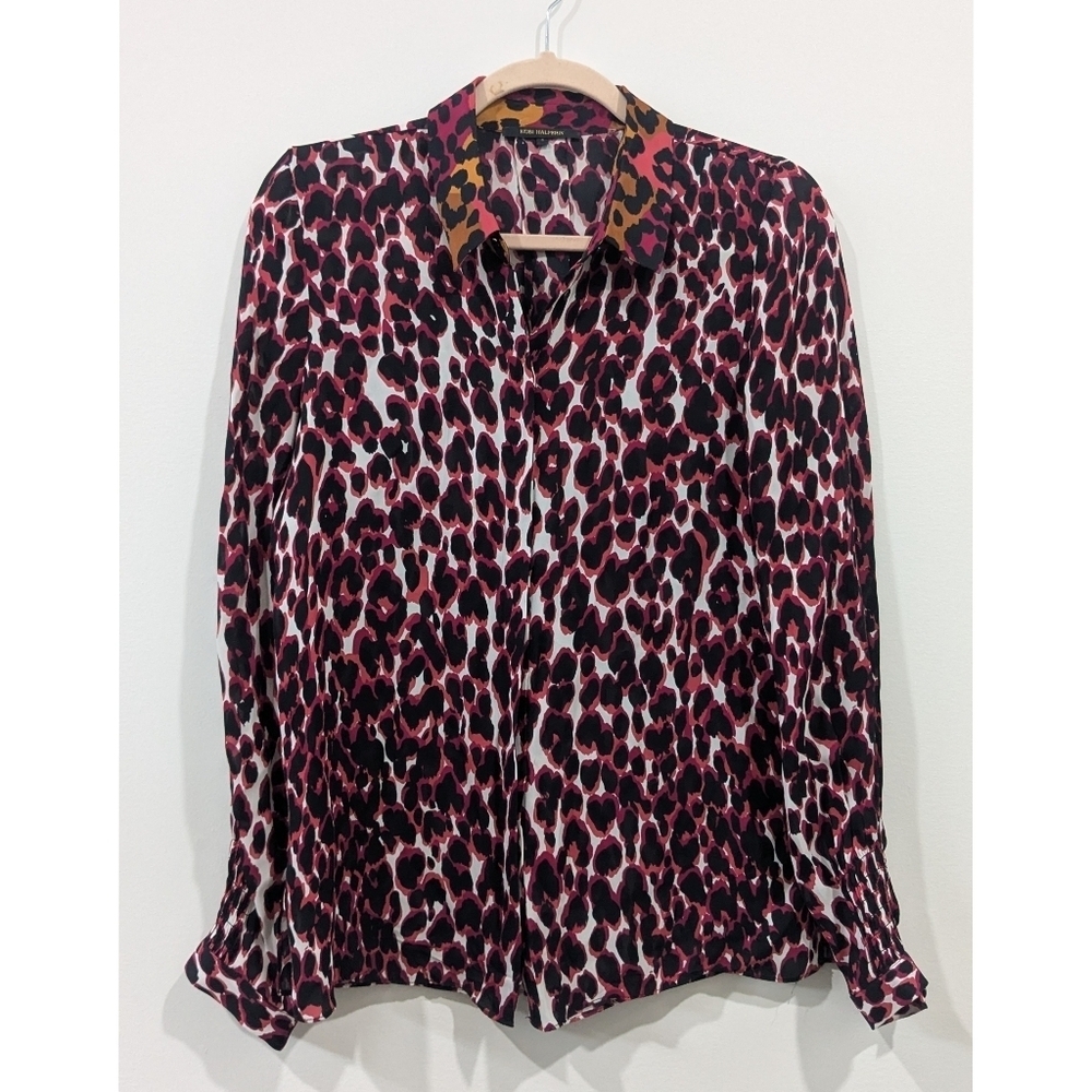NEW Kobi Halperin Animal Print Semi Sheer Button Down